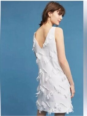 Maeve Anthropology White Frayed V-Neck Sleeveless Tunic Dress